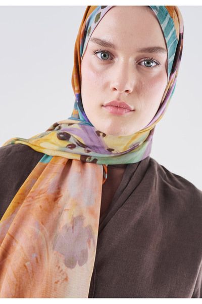 Freshscarfs Playful Palette Pattern Hemp Viscose Shawl Salmon