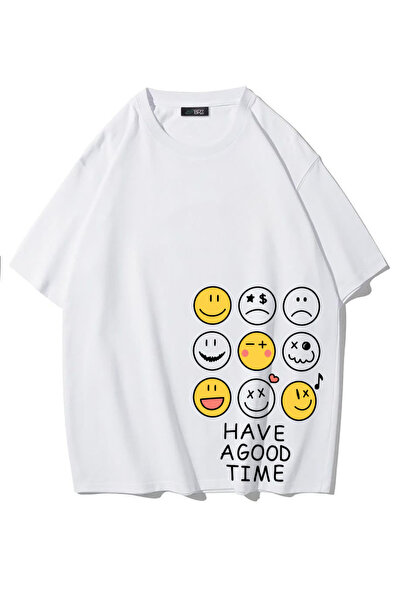 BRZ COLLECTION Unisex Oversize Have a Good Time T-Shirt with Printed Bottom o...