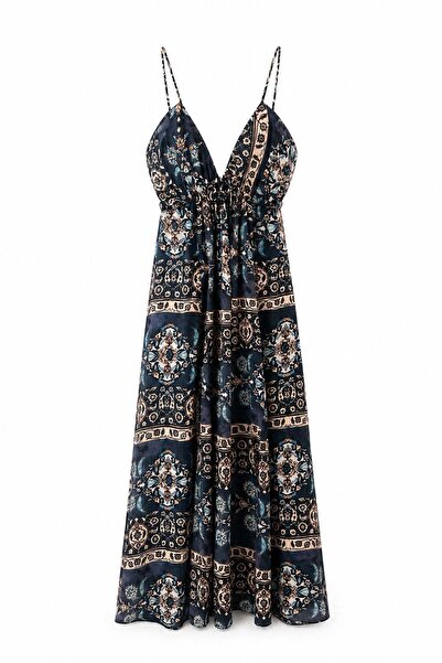elif teke Navy Blue Chiffon Strap Dress