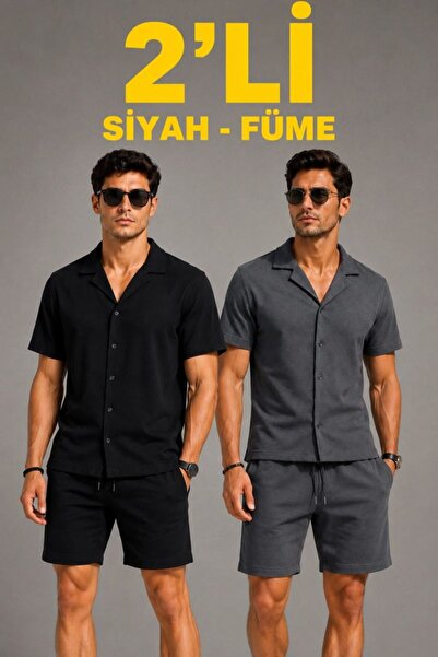 Mariposa Secret Men's 2-Piece Crepe Fabric Pocket Shirt Shorts Set Short Slee...