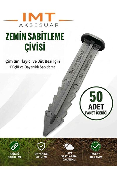 İMT AKSESUAR Çim Ayırıcı ve Jüt Bezi Kazığı (50 Adet) Çim Sınırlayıcı Zemin S...