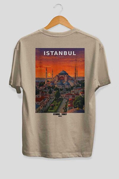 Ankhises Istanbul Turkey 3 Beige Oversize Country City Back Printed Unisex T-...