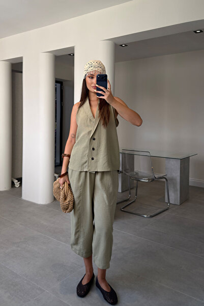 MAGARDE Linen Vest and Trousers Premium Set - Khaki