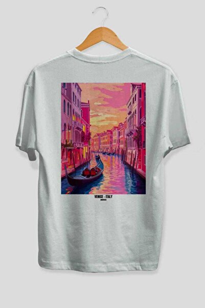 Ankhises Venice Italy White Oversize Country City Back Printed Unisex T-Shirt...