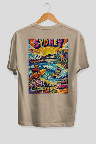 Ankhises Σίδνεϊ Αυστραλία 2 Μπεζ Oversize Country City Back Printed Unisex T-...
