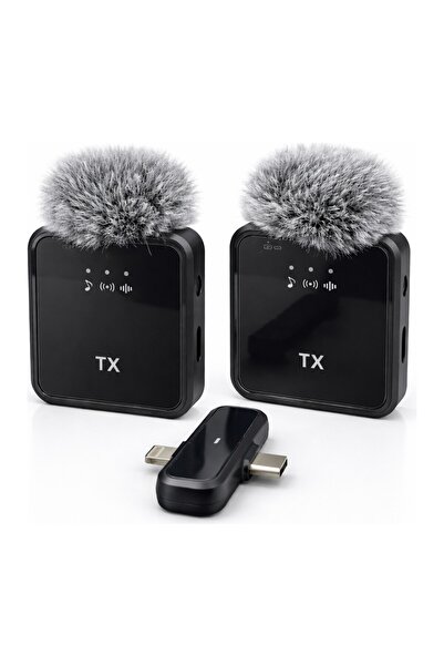 Bubitechh Kablosuz Yaka Mikrofonu 2'li Set Type-C ve Lightning Uyumlu Lavalie...