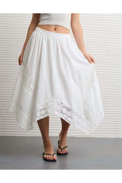 AMERICAN EAGLE AE High-Waisted Lace Insert Midi Skirt