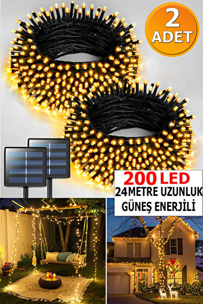 Light Home 2 Adet 100 LED 12 Metre Kablolu Güneş Enerjili Peri LED Işık Seti ...