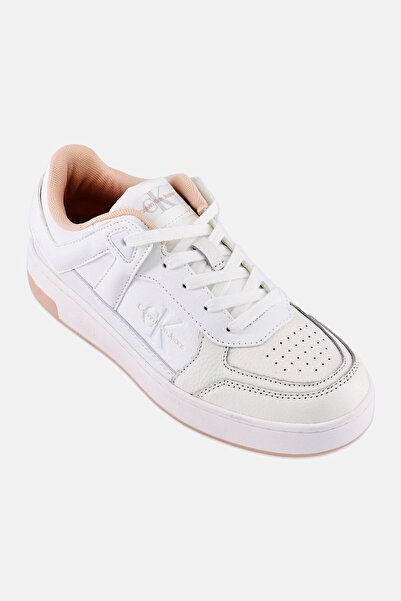 Calvin Klein Jeans Women Basket Cupsole Low Mix Lace Up Casual Shoes, Off White