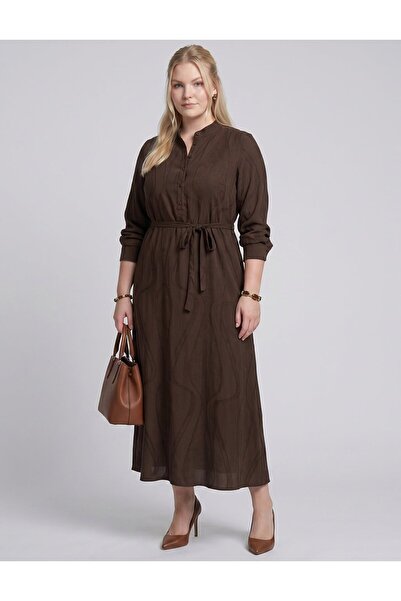 Kayra 100% Lyocell Patterned Dress Chocolate