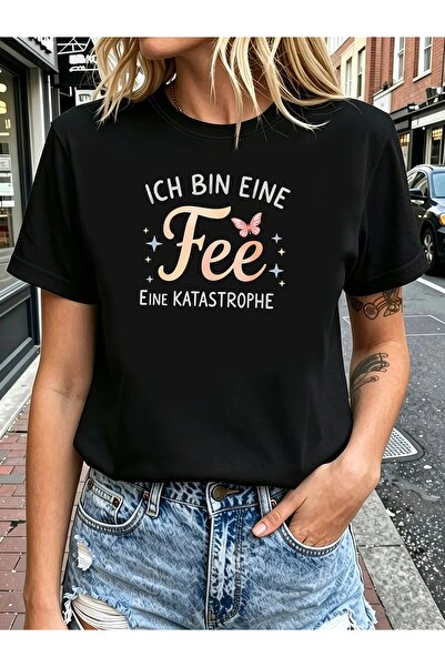 NOURAM تي شيرت نسائي، مطبوع عليه نصًا ألمانيًا بعنوان "Ich Bin Fee Eine Katas...