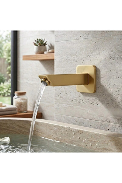 Black even Square Single Line Matte Gold Wall-Mounted Bathroom Faucet - Black...