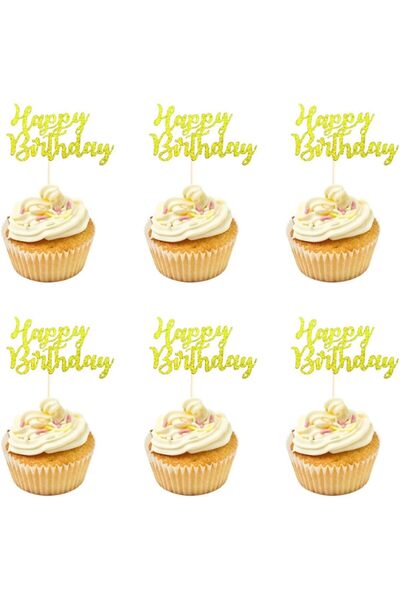 Arabest 12-Piece Gold Glitter Happy Birthday Cake Topper,Durable Sparkling Ca...