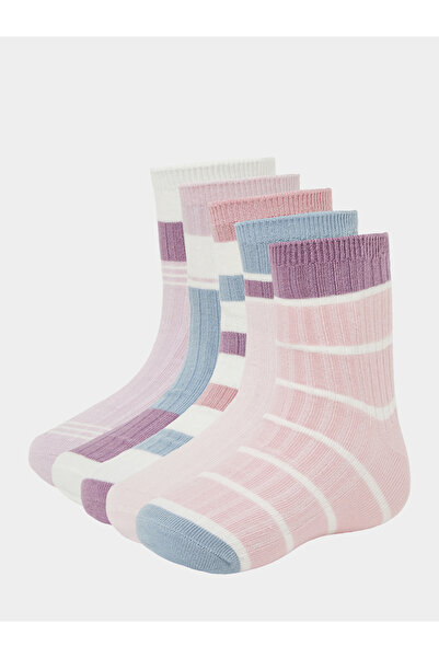 Styli Girls Pack Of 5 - Striped Quarter Socks