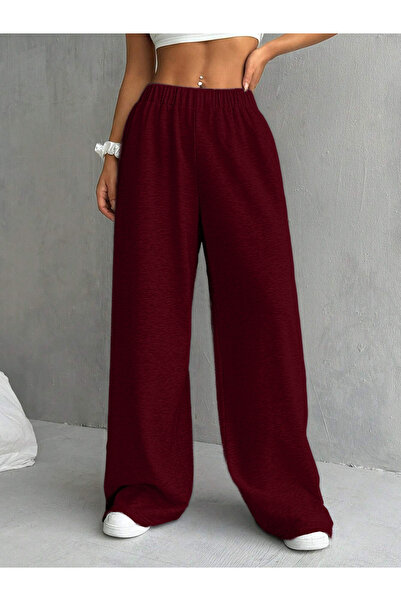 Take Two By Styli Burgundy Solid Elastic Waist Wide Leg Joggers