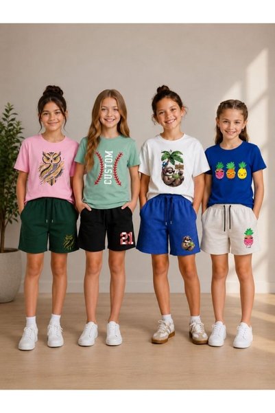 armicem Armikids Girls' 4-Piece Summer Shorts Set Multi-Color Printed Set