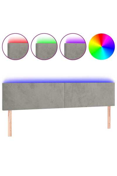 vidaxl Tăblie de pat cu LED, gri deschis, 160x5x78/88 cm, catifea