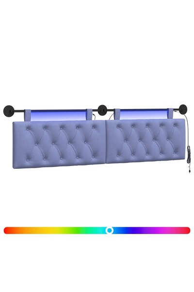 vidaxl Tăblie de pat suspendată Cu lumină LED Albastru Jeans Țesătură
