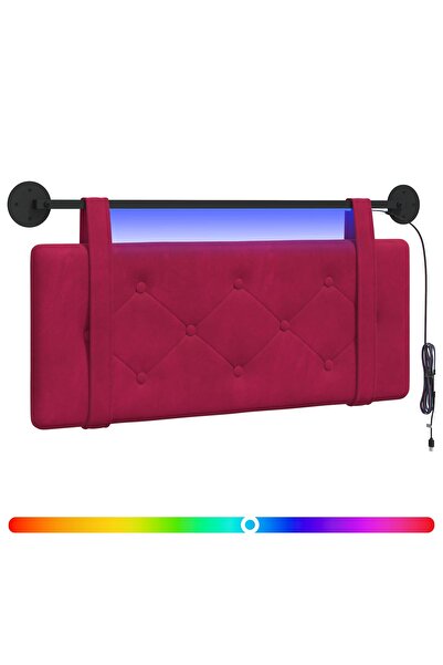 vidaxl Tăblie de pat suspendată Cu lumină LED Roșu Vin Catifea