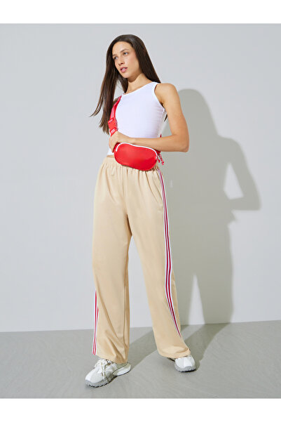 Styli Beige Side Tape Detail Wide Leg Joggers