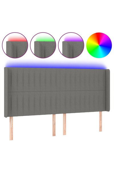 vidaxl Tăblie de pat cu LED, gri închis, 203x16x118/128 cm, textil