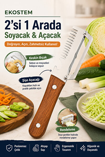 Ekostem 2 in 1 Çok Fonksiyonlu Sebze Soyacağı Kesme, Soyma, Açma, Rendeleme, ...