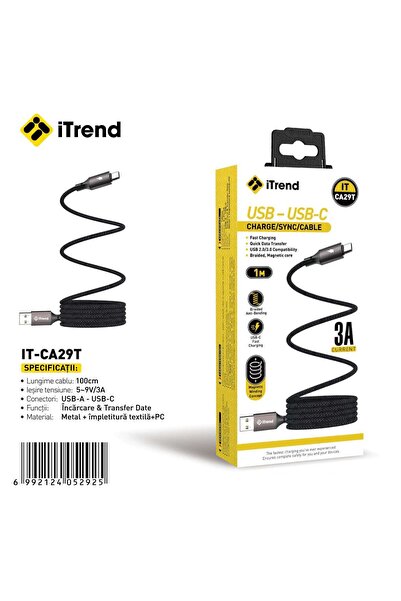 itrend Cablu USB-A la USB-C iTrend, 1 m, Încărcare Rapidă 3A, Cablu Magnetic ...