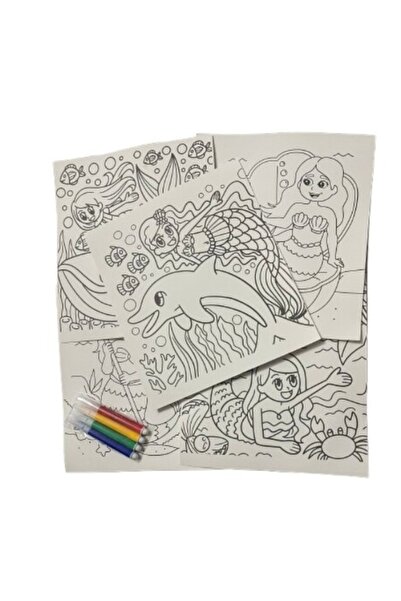 Jumbo Set de Colorat Printesa Sirena, 5 foi de desenat, 4 carioci colorate