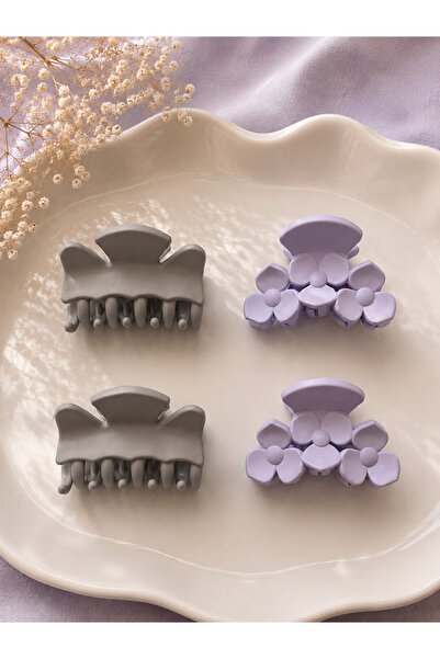 karmabijuteriaksesuar Set of 4 Latch Hair Clips Floral Women's Hair Clips Med...