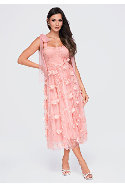 Larica Women's Midi Dress with Fitted Bodice and Flared Skirt LA-OM-DLR427