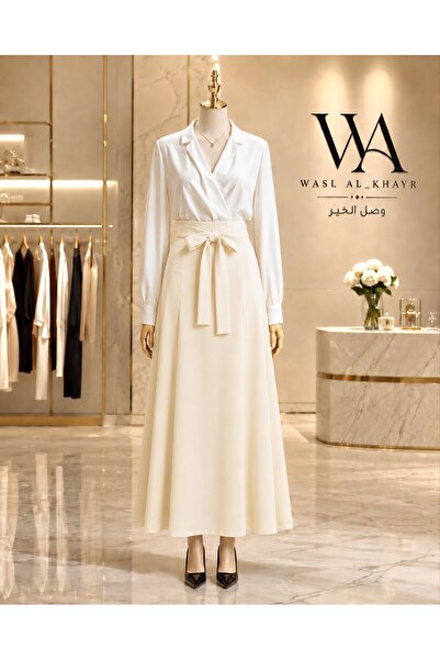 WASL ALKHAIR تنورة نسائية بقصة A-Line مع حزام ربط – طول 41 سم