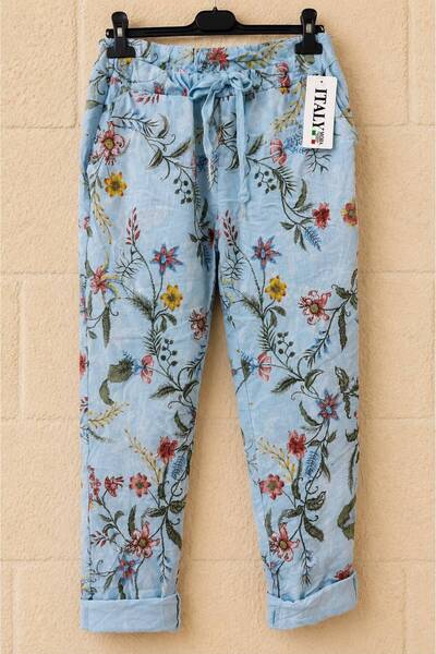 AGORATEKSTİL Women's Original Italian Full-Ligral Elastic Waist Tie-Up Pants ...