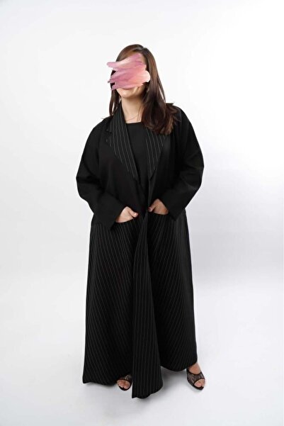 Anaqa Abaya كتان مقلم اسفل العبايه مع ياقه