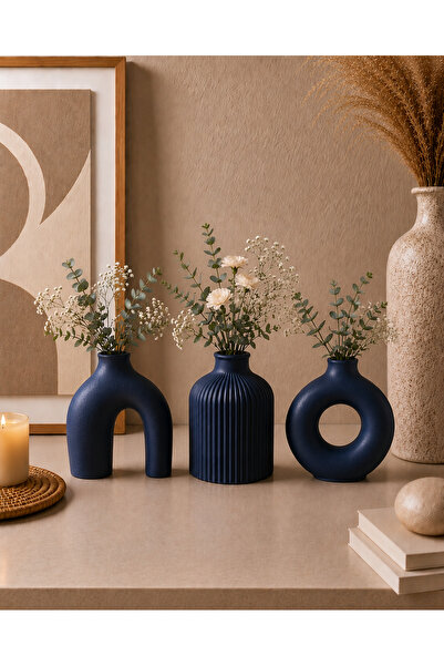 Family Studio İskandinav Tarzı 3’lü Minimal Vazo Set - İskandinav Ev Dekoru