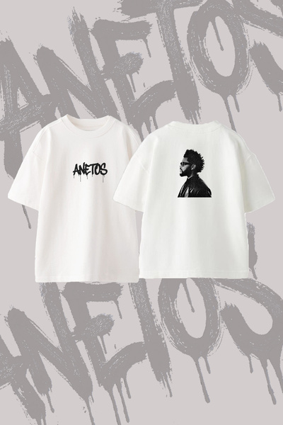 Anetos تي شيرت The Weeknd_81 ذو تصميم مطبوع من الخلف مصنوع من القطن باللون ال...