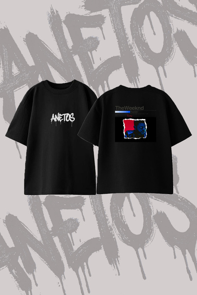 Anetos The Weeknd_96 Design Back Printed Cotton Black Oversize T-Shirt