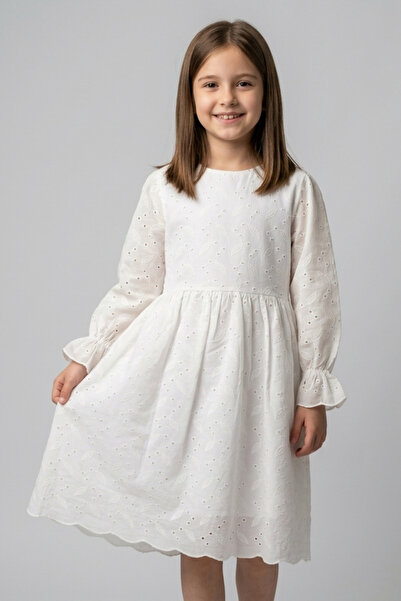 Pafim Girls' Belted Embroidered Dress, Cotton Long Sleeve Midi Length Dress, ...