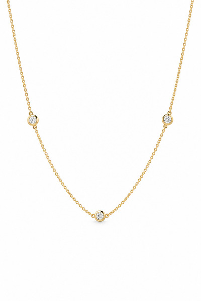 KAIROS JEWELRY 14 Ayar Altın 3 Taşlı Minimal Ayarlanabilir Zincir Kolye