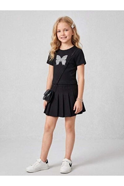 Zekids Κοριτσίστικο μπλουζάκι με κεντημένη πεταλούδα και πέτρες