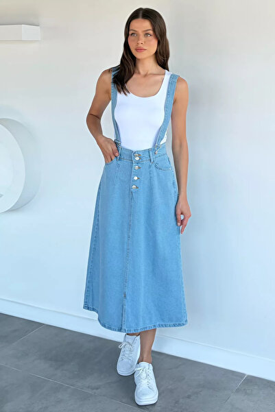 Aryena Blue Women's Jean Denim Salopet with Pockets