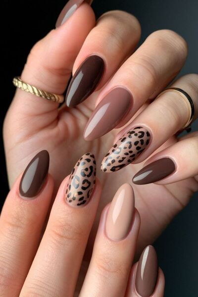 Shades On Nails Handmade Press-On Nails Set - Matte Brown & Pink Multi-Tone N...