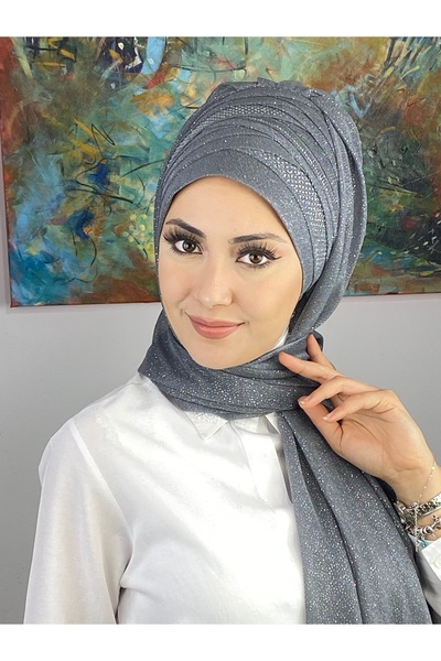 MY UKİYO STORE Tesettür Abiye Çapraz Drapeli Taş Baskı Şal