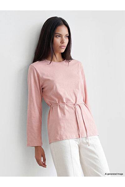 LC Waikiki Lcw Modest Pink Crew Neck Belted Women's Tunic