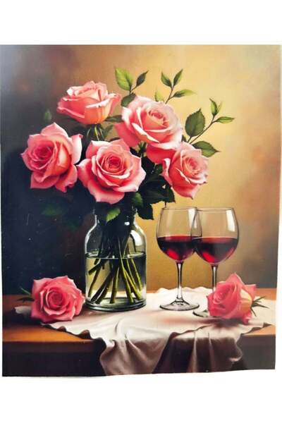 LİVA CRAFT Art & Craft Diamond Mosaic Painting, 50X40Cm Pink Roses on the Tab...