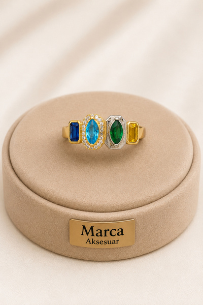 Marca Accessories MARCA Çelik Gövde Çok Renkli Taşlı Modern Özel Tasarım Yüzük