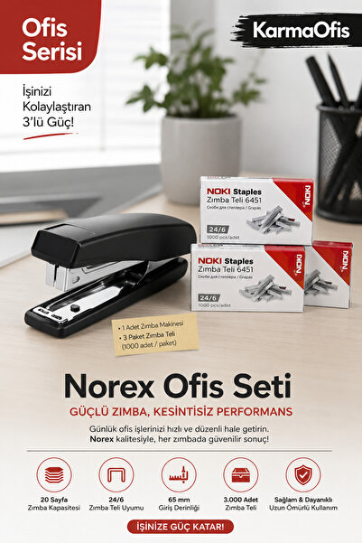 KarmaOfis Norex Office Stapler Set |   1 Stapler + 3 Packs of 24/6 Staples | ...
