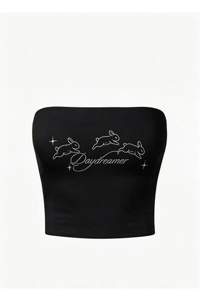 Violon Crop negru fără bretele cu imprimeu Daydreamer