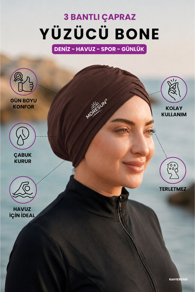 MORESUN قبعة سباحة رياضية بثلاثة أشرطة - قبعة سباحة خارجية جاهزة للارتداء مع ...