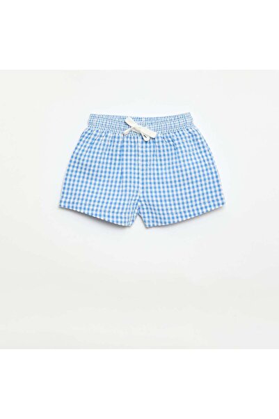 KIABI Gingham Seersucker Shorts BLUE