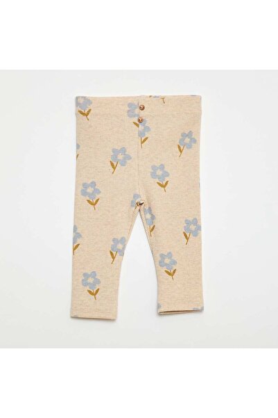 KIABI Long Patterned Ribbed Leggings BEIGE